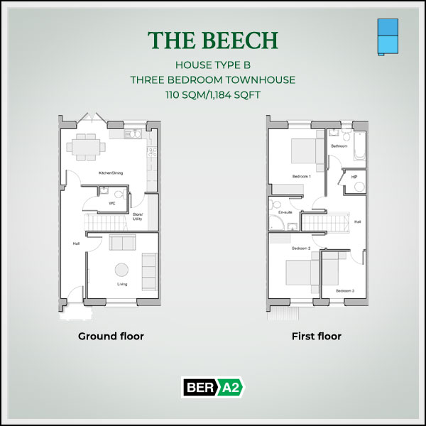 The Beech house type at Clonrath, ground and 1st floor plans